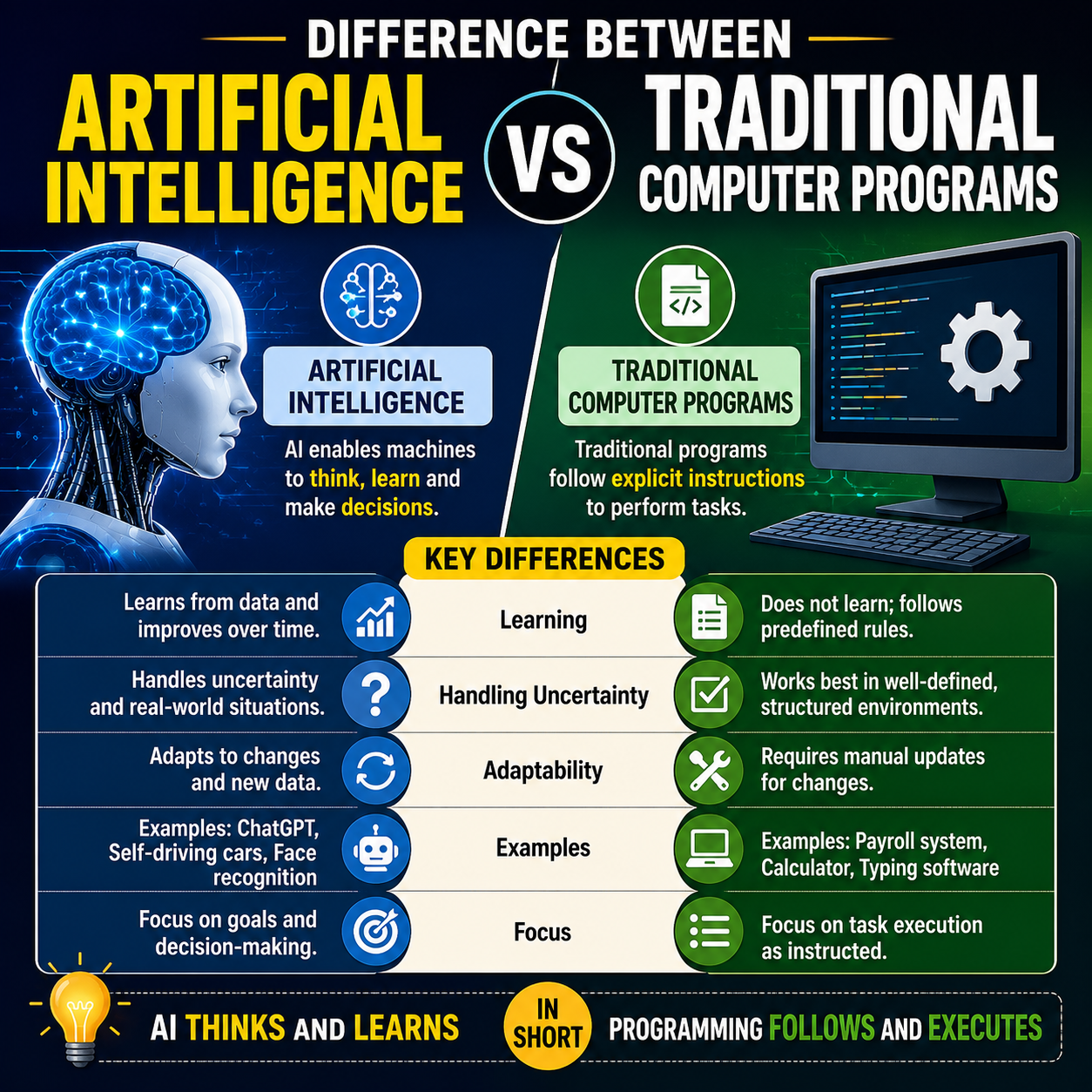Difference between Artificial Intelligence and Traditional Computer Programs