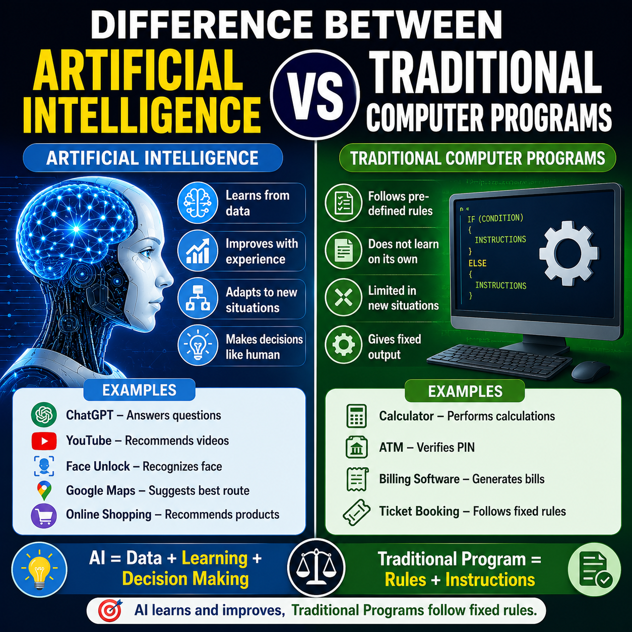 Difference between Artificial Intelligence and Traditional Computer Programs (RSCIT AI)