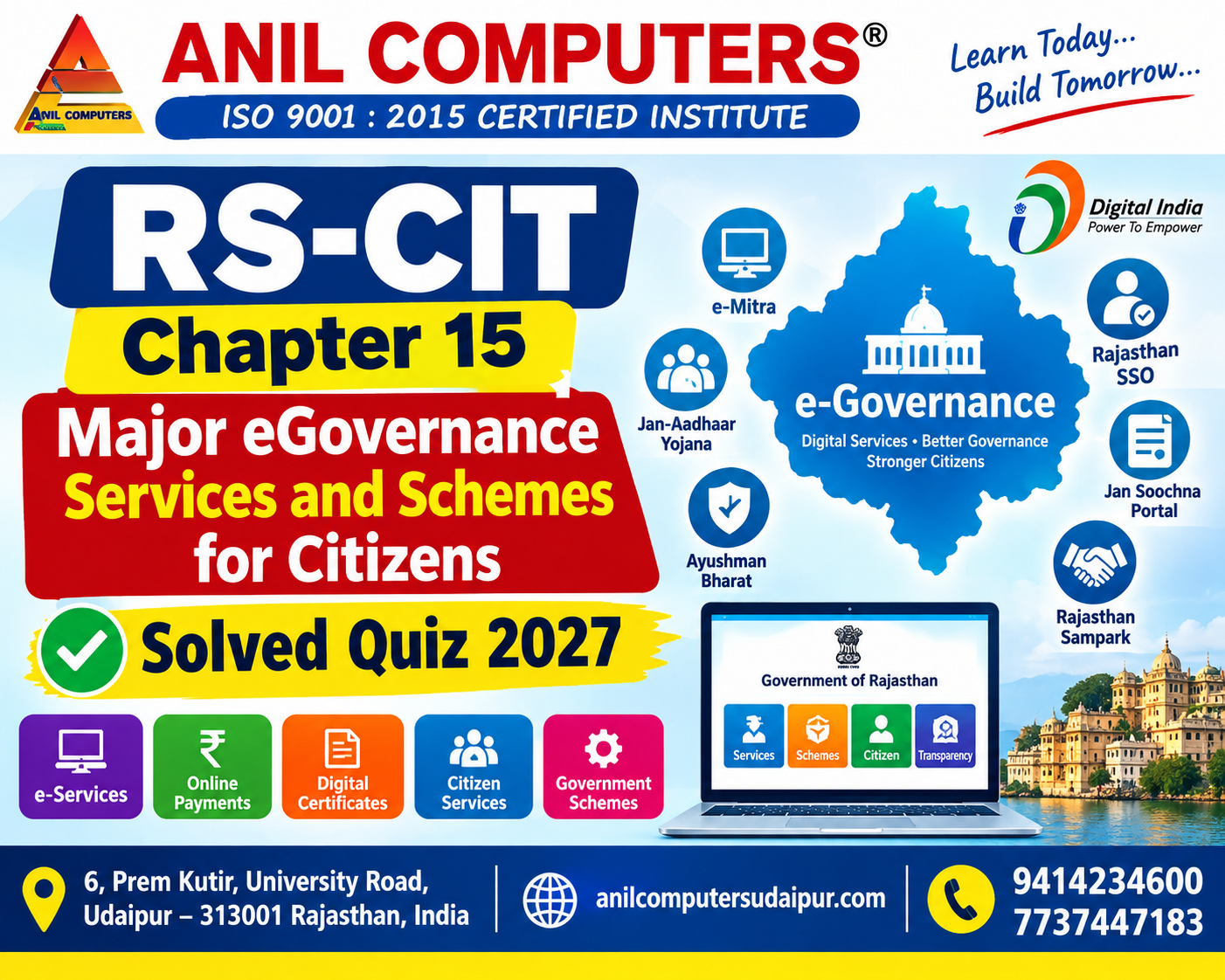 RS-CIT Chapter 15 - (Major eGovernance Services and Schemes for Citizens) Solved Quiz 2027