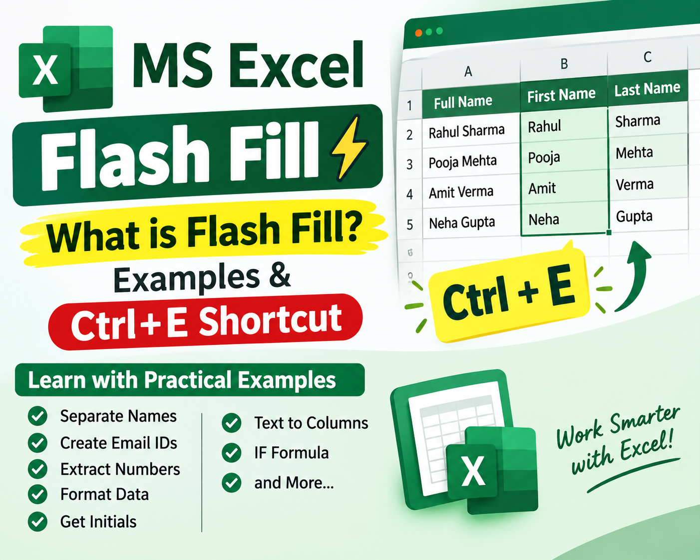 MS Excel Flash Fill: What is Flash Fill? Examples & Ctrl+E Shortcut