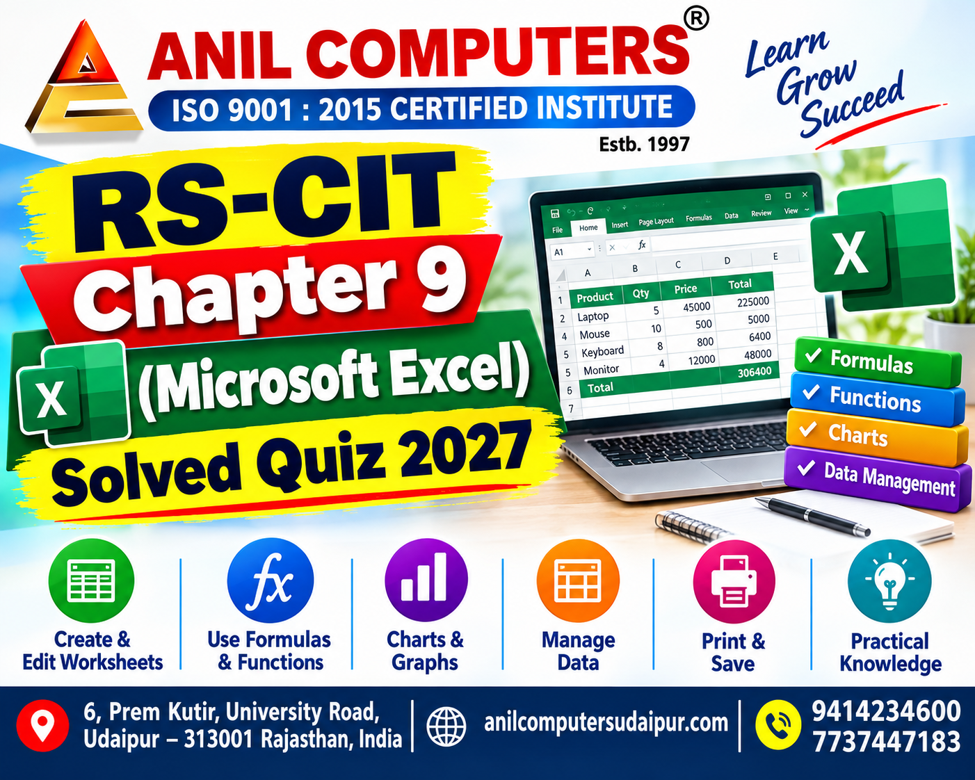 RS-CIT Chapter 9 -(Microsoft Excel) Unsolved Quiz 2027