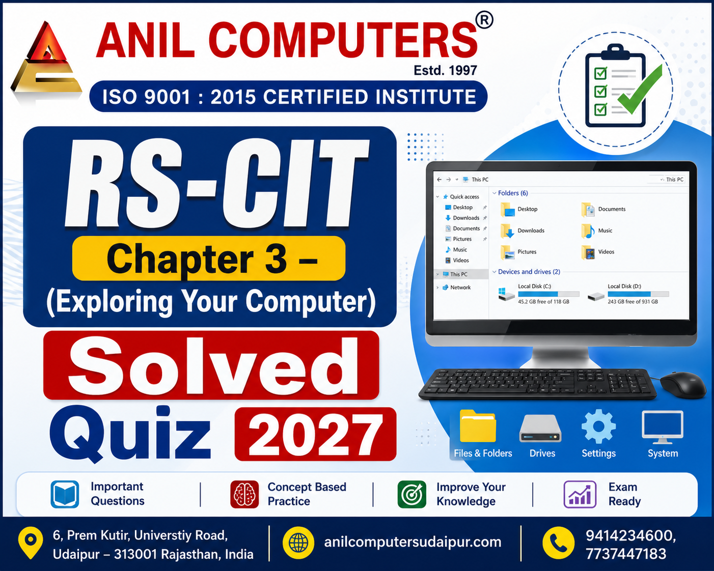 RS-CIT Chapter 3 -(Exploring Your Computer) Solved Quiz 2027