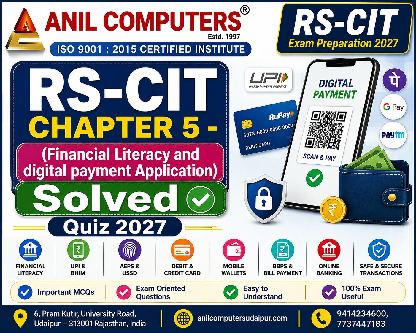 RS-CIT Chapter 5 - (Financial Literacy and digital payment Application) Solved Quiz 2027