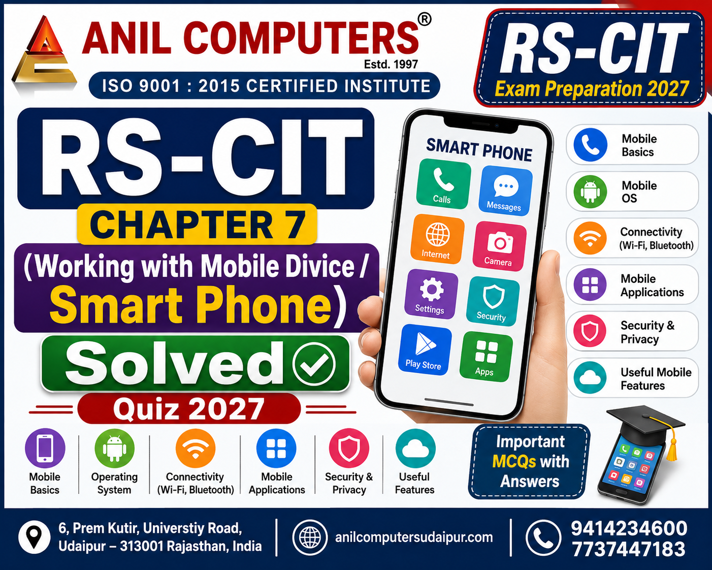 RS-CIT Chapter 7 - (Working with Mobile Divice / Smart Phone) Solved Quiz 2027